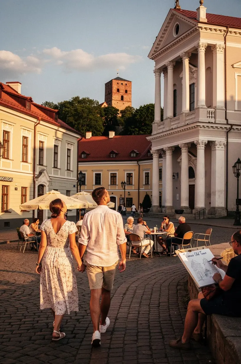 Vaizdas, vaizduojantis individualiai pritaikytą kelionės maršrutą po Lietuvos miestus, pajūrį, nacionalinius parkus ir kultūros paveldo vietas su transporto ir rezervacijos koordinavimu.